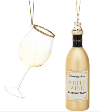 Christmas Cheer White Wine and Glass Shaped Baubles - Set of 2